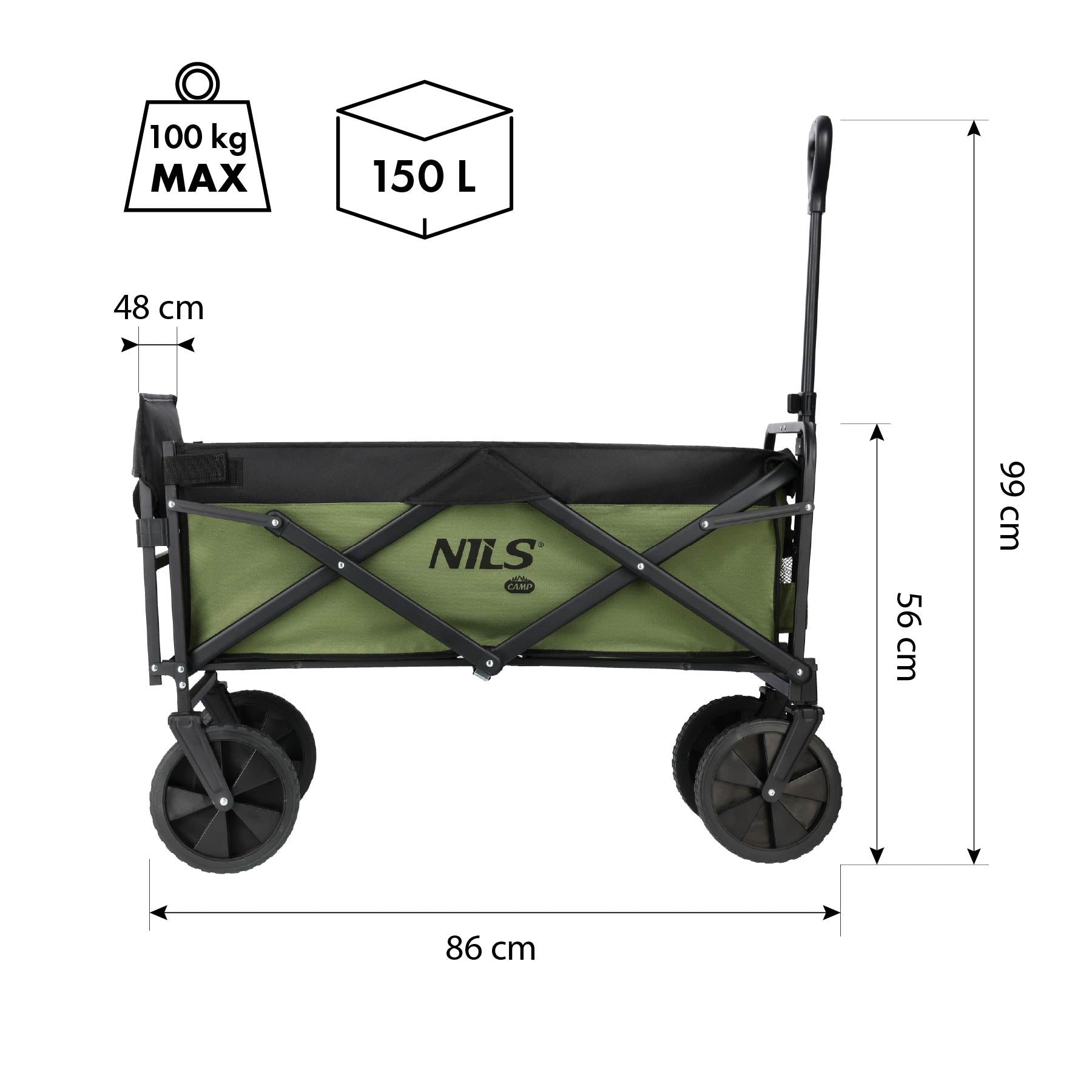 NILS Camp Opvouwbare Bolderkar - Groen - 150L