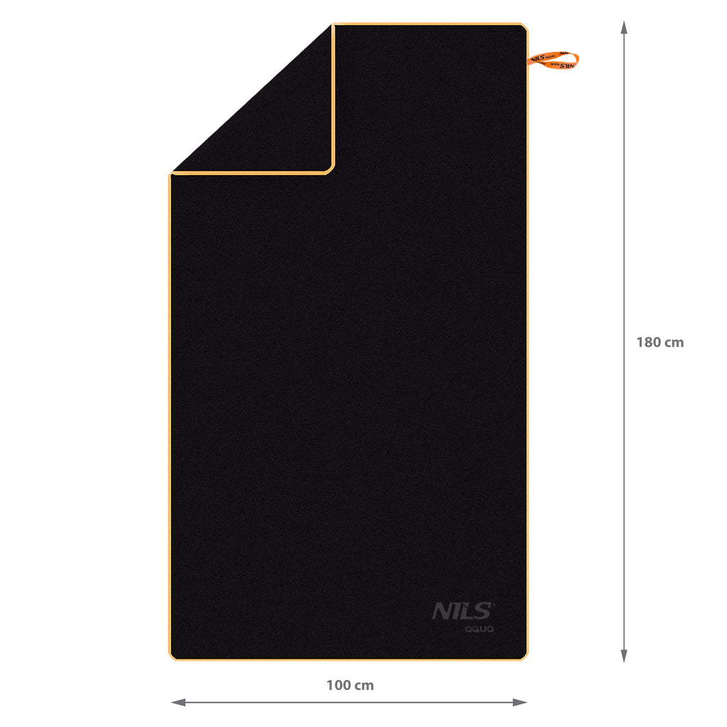 NILS Aqua Microvezel Handdoek - Zwart/Oranje - 180 x 100 cm