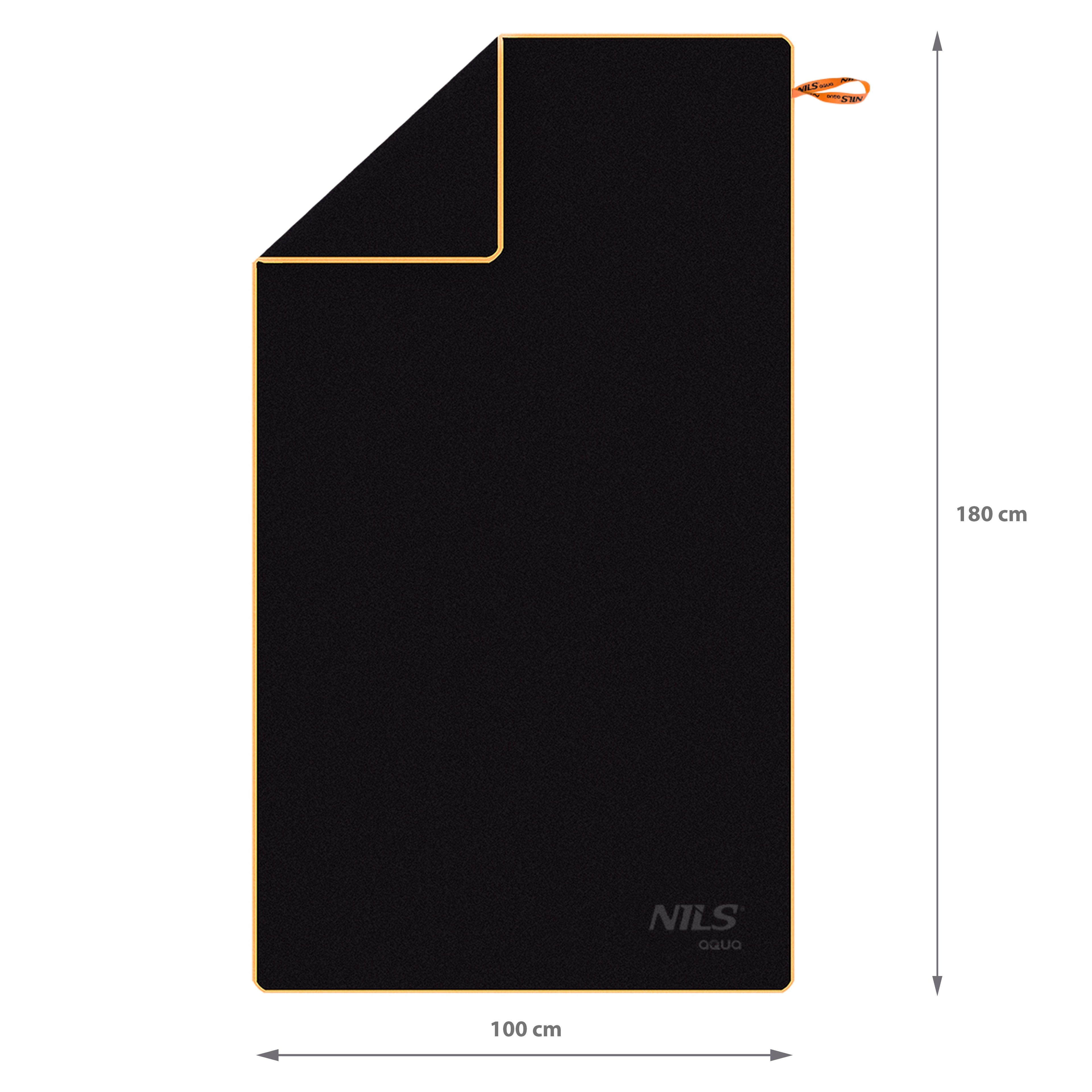 NILS Aqua Microvezel Handdoek - Zwart/Oranje - 180 x 100 cm