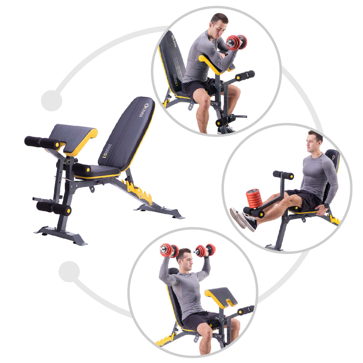 HMS Premium Trainingsbank met Preacher Curl - Zwart/Geel
