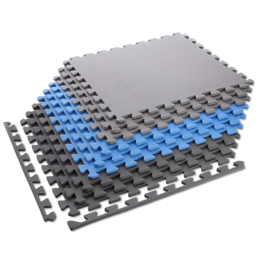 One Fitness Puzzelmat - Set van 9 - 10 mm - Blauw/Grijs