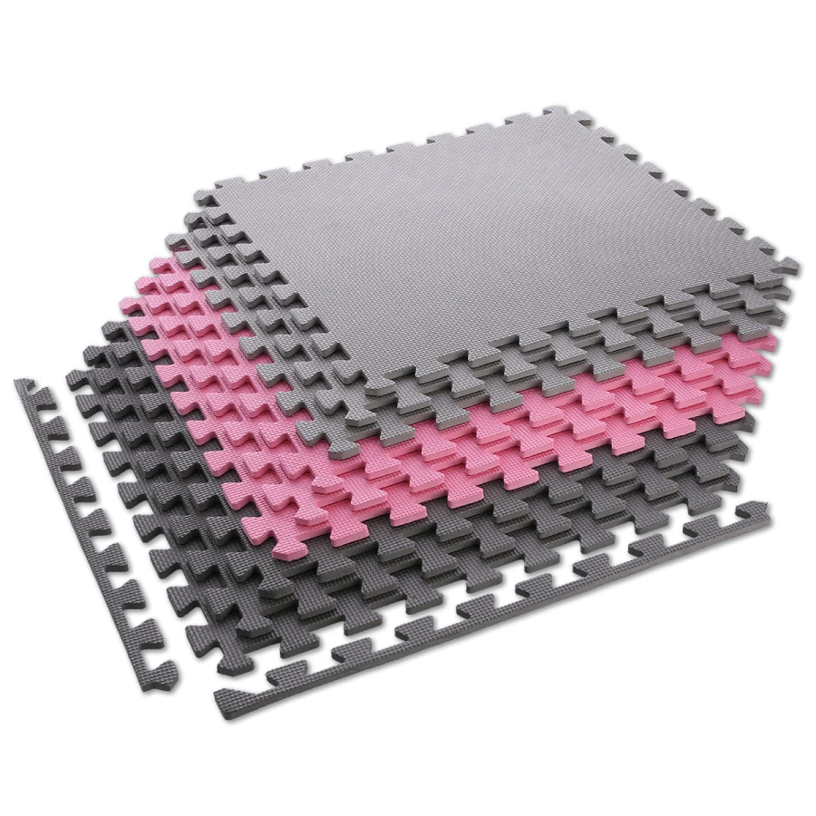 One Fitness Puzzelmat - Set van 9 - 10 mm - Roze/Grijs