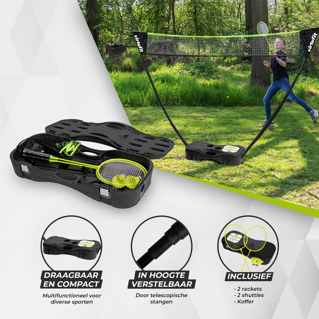 VirtuFit 2-in-1 Portable Badminton- en Tennisset - Inclusief koffer en rackets
