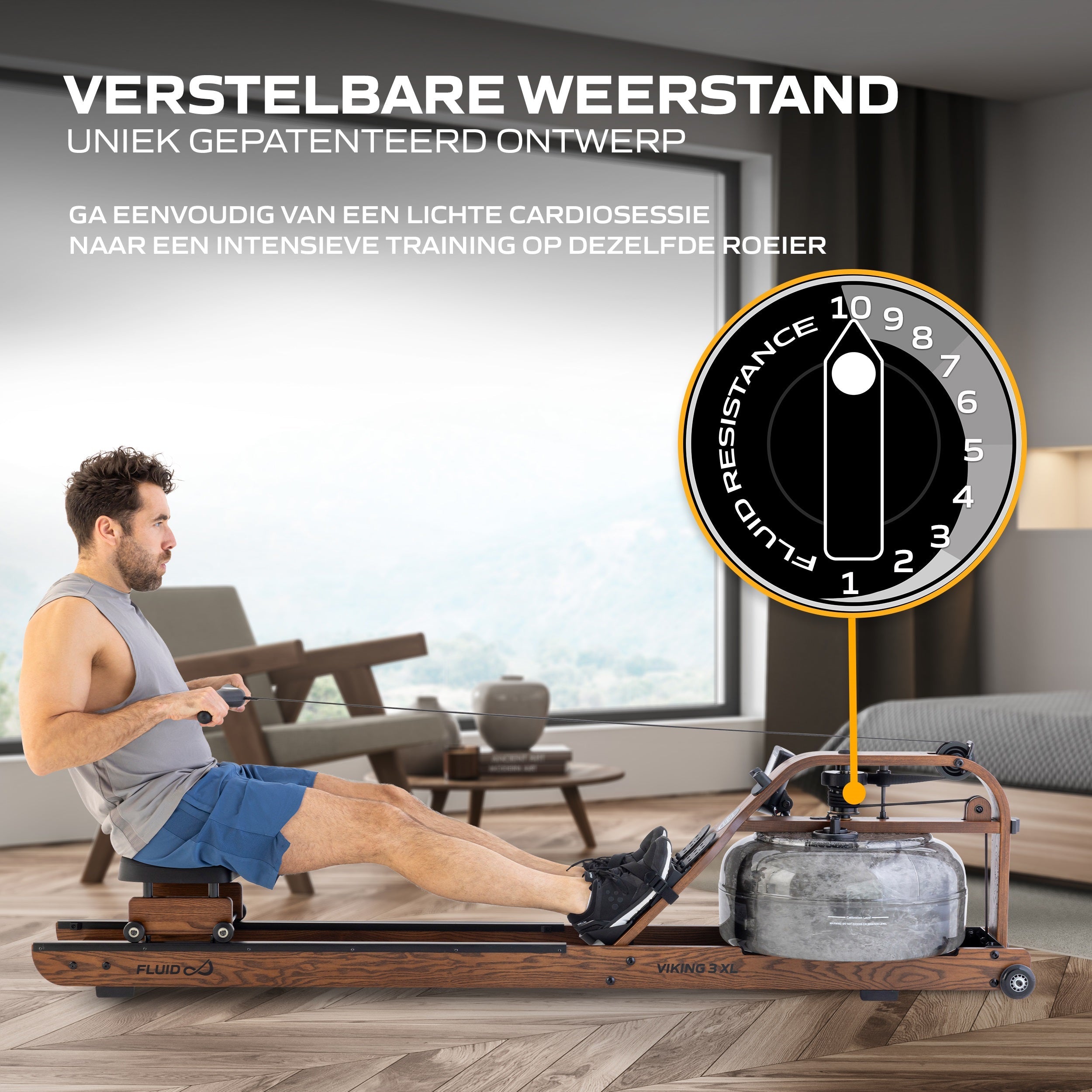 Fluid Rower Viking 3 XL Roeitrainer - Walnoot