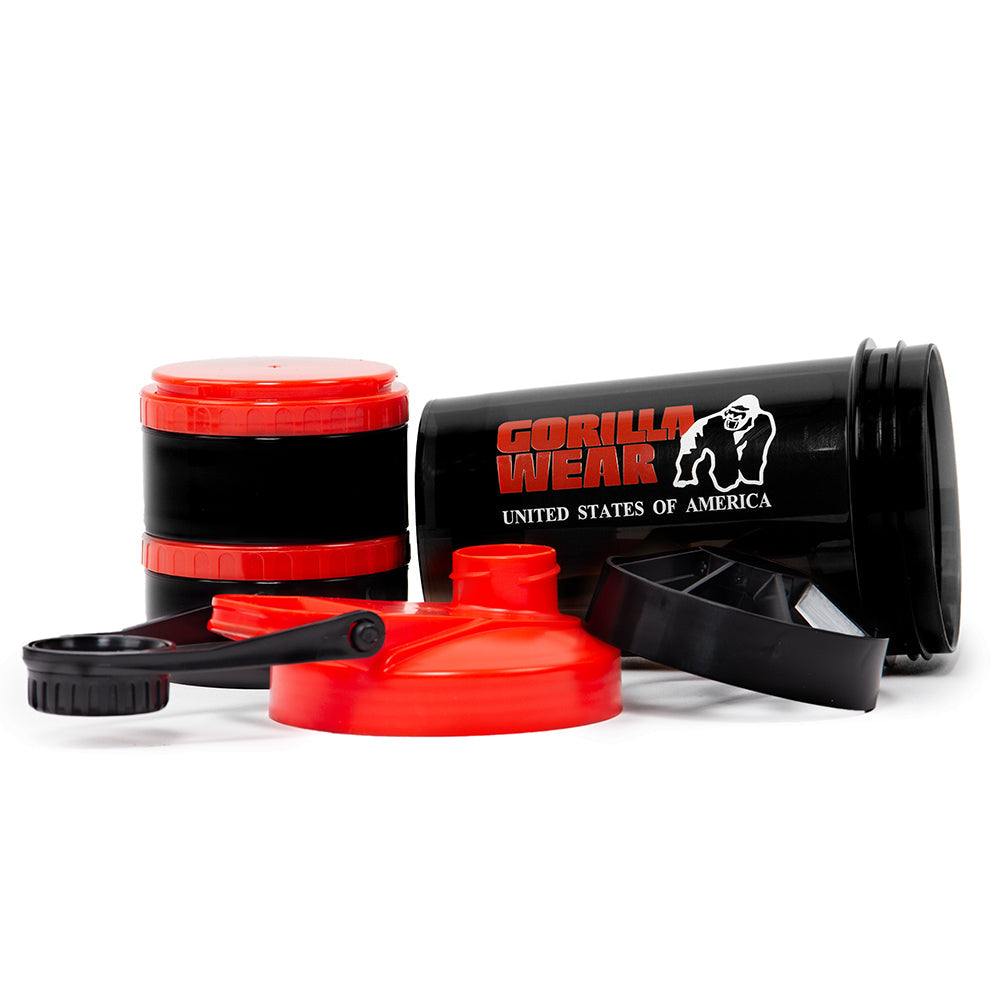 Gorilla Wear Shake Beker 2 GO - 500 ml + 2 x 130 ml - Zwart/Rood