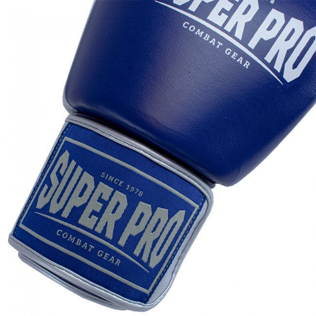 Super Pro Combat Gear Enforcer Lederen (Thai)Bokshandschoenen - Blauw/Zilver