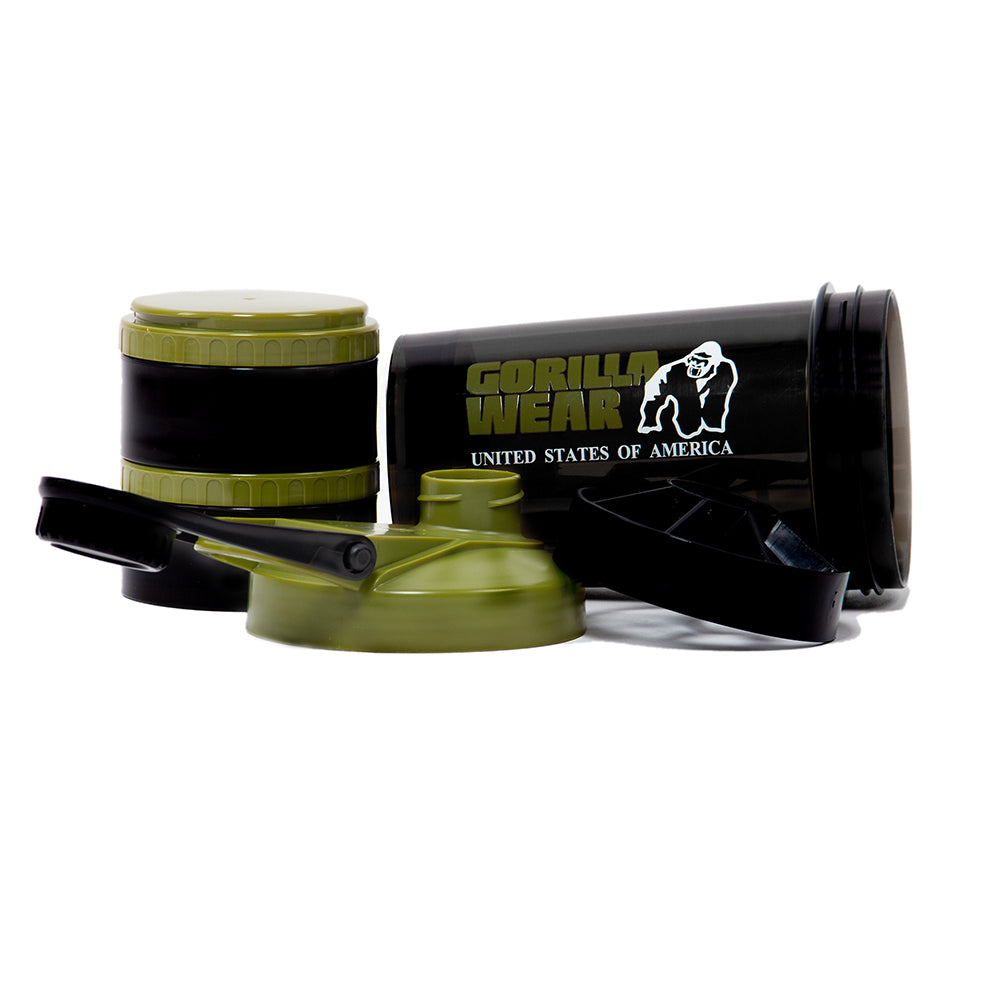Gorilla Wear Shake Beker 2 GO - 500 ml + 2 x 130 ml - Zwart/Legergroen