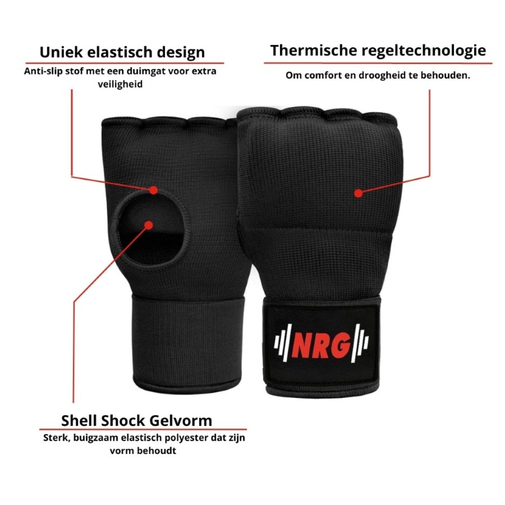 NRG Fitness Gel Binnenhandschoenen met Bandage - Zwart