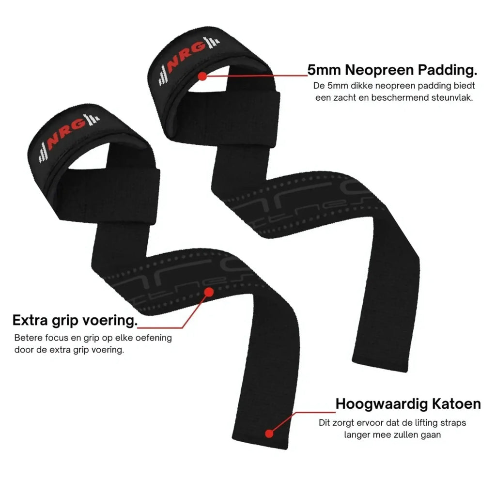 NRG Fitness Lifting Straps - Deadlift Straps - Deluxe Zwart