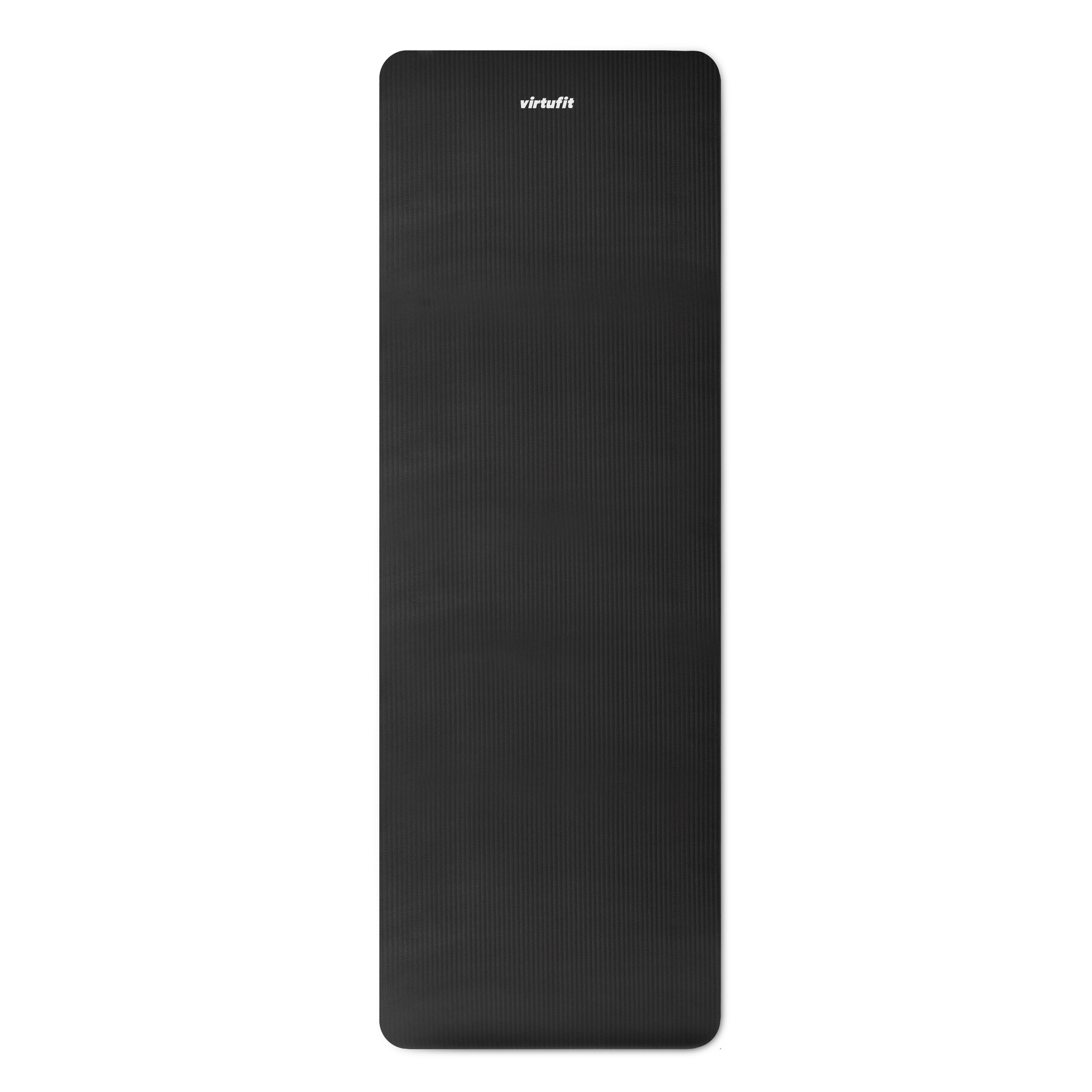 VirtuFit NBR Fitnessmat - 180 x 60 x 1,5 cm - Zwart - met Draagkoord - Gratis Trainingsvideo's