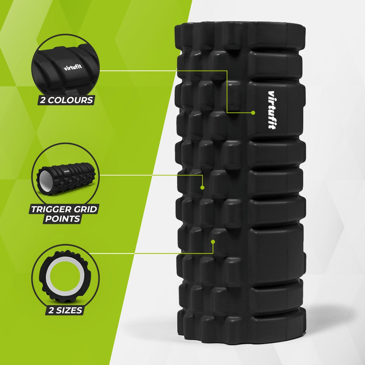 VirtuFit Grid Foam Roller - Massage roller - 33 cm - Zwart