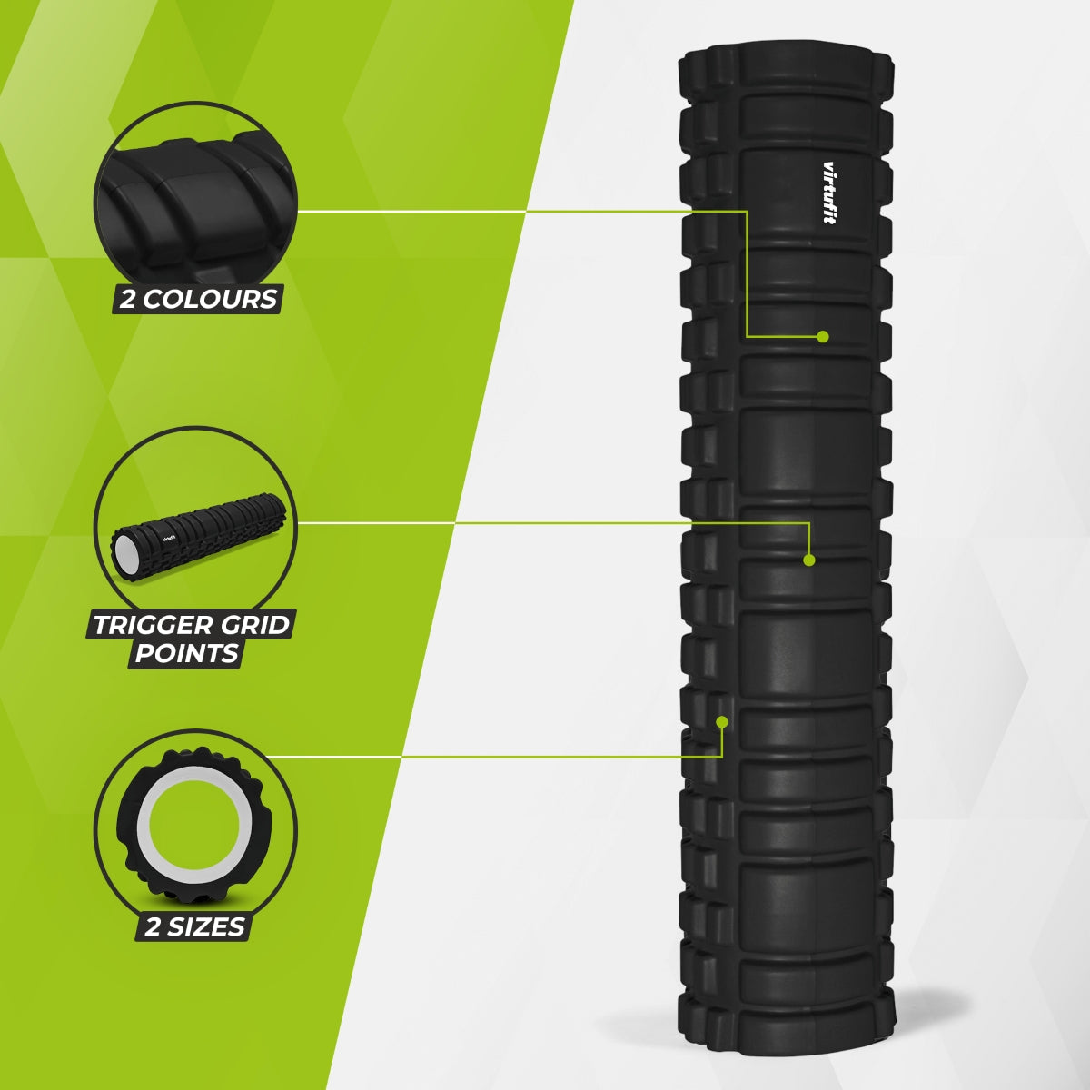 VirtuFit Grid Foam Roller - Massage roller - 62 cm - Zwart