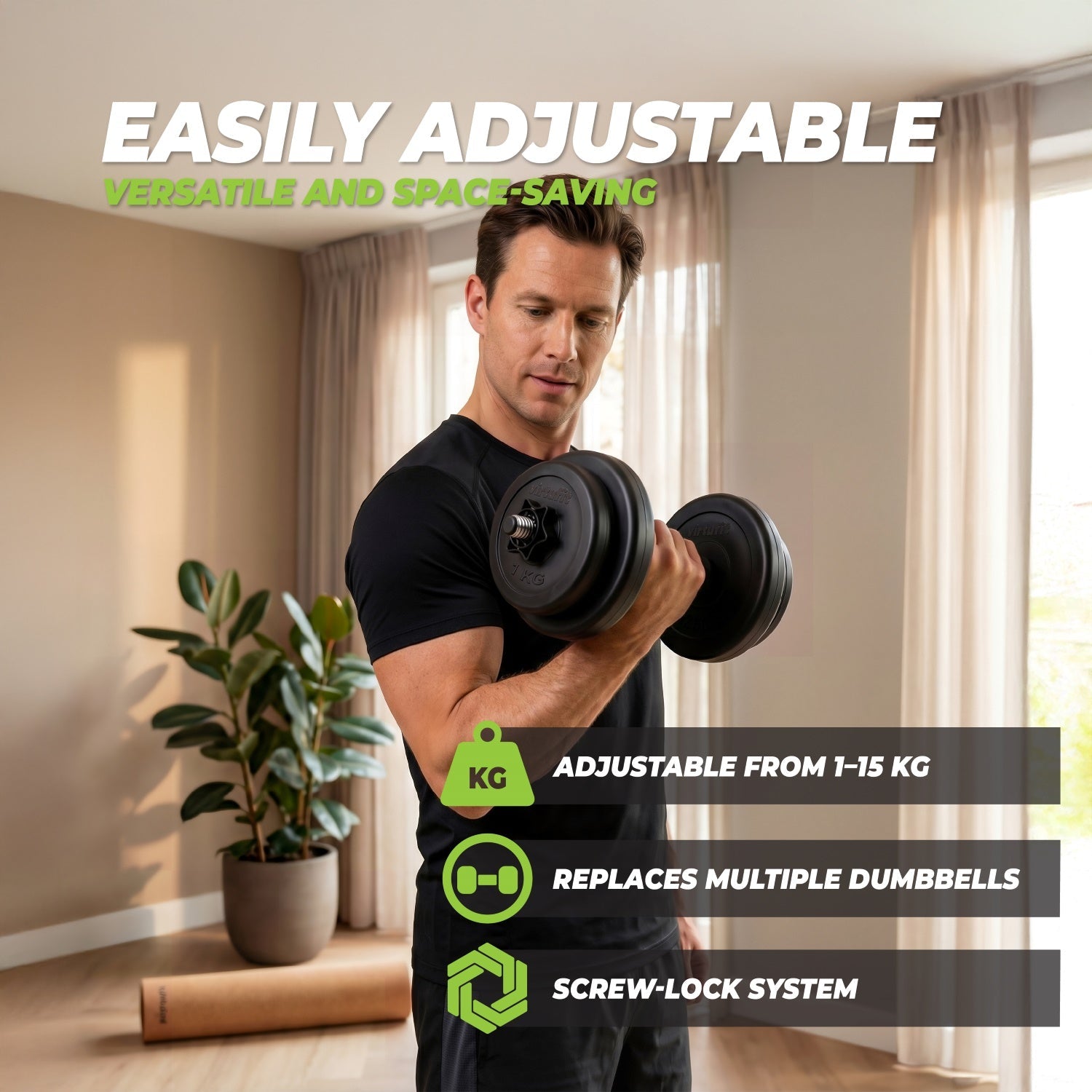 VirtuFit Verstelbare Dumbbell - Vinyl - 15 kg
