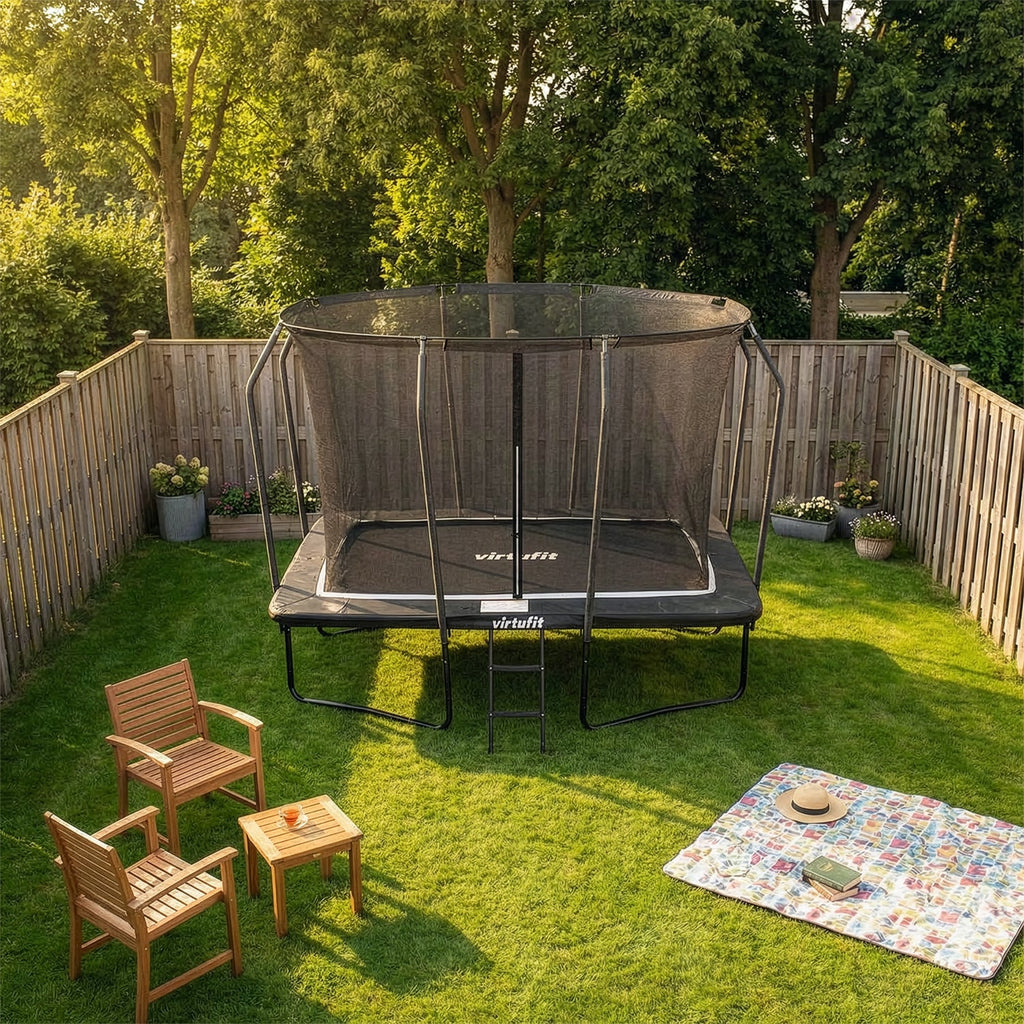 VirtuFit Premium Rechthoekige Trampoline met Veiligheidsnet - Zwart - 213 x 305 cm - Gratis trap