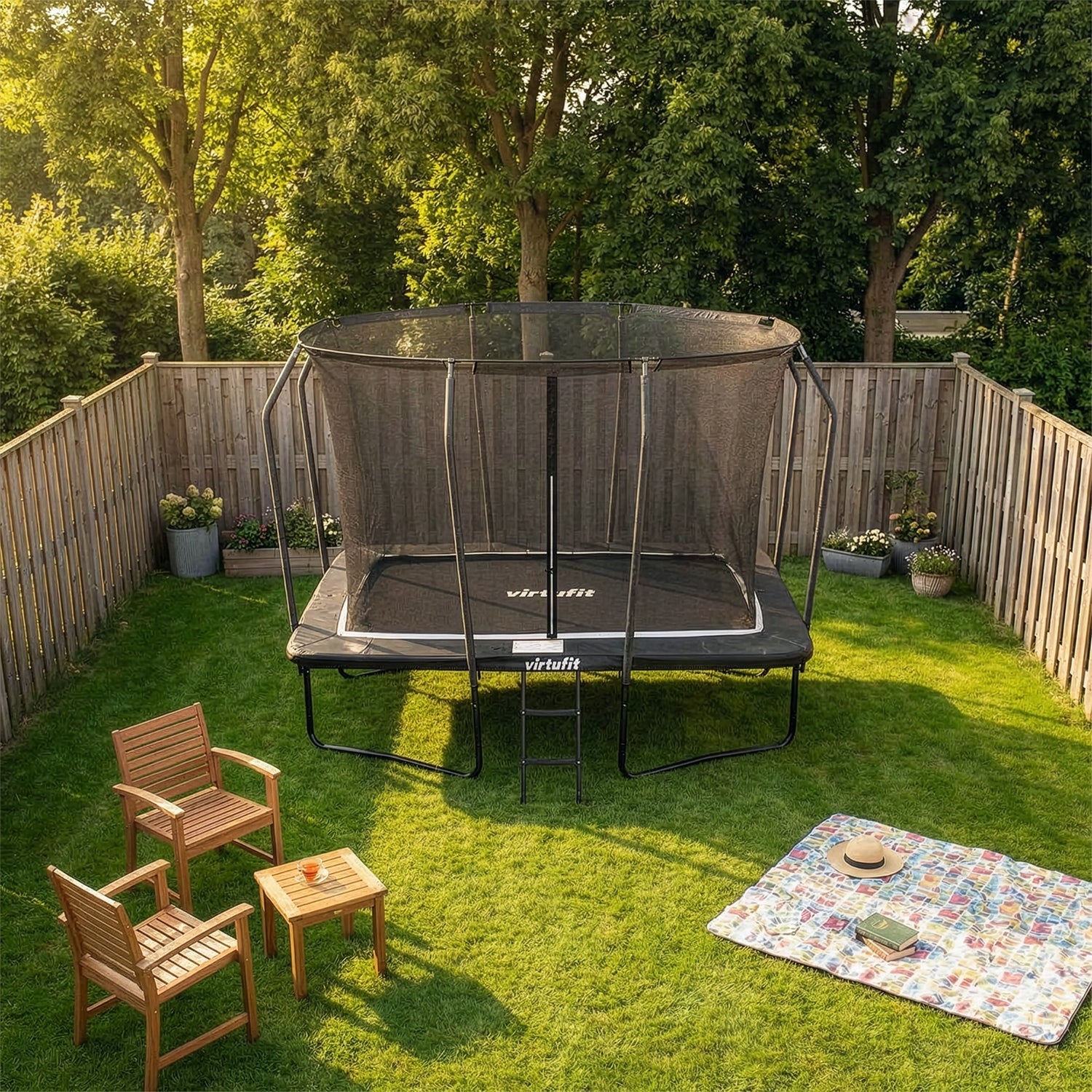 VirtuFit Premium Rechthoekige Trampoline met Veiligheidsnet - Zwart - 213 x 305 cm - Gratis trap