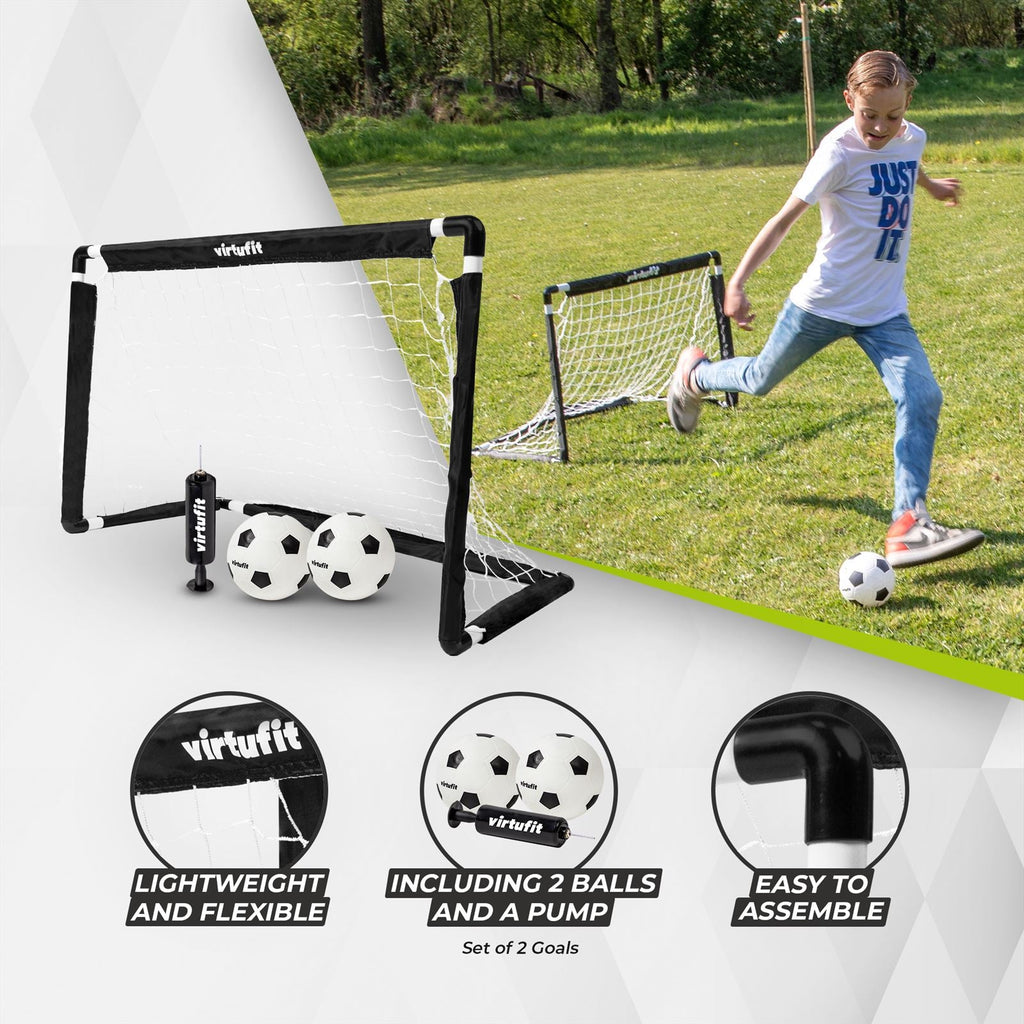 VirtuFit Kinder Voetbaldoelen Set met 2 Ballen en Pomp - Voetbalgoals - 92 x 64 cm