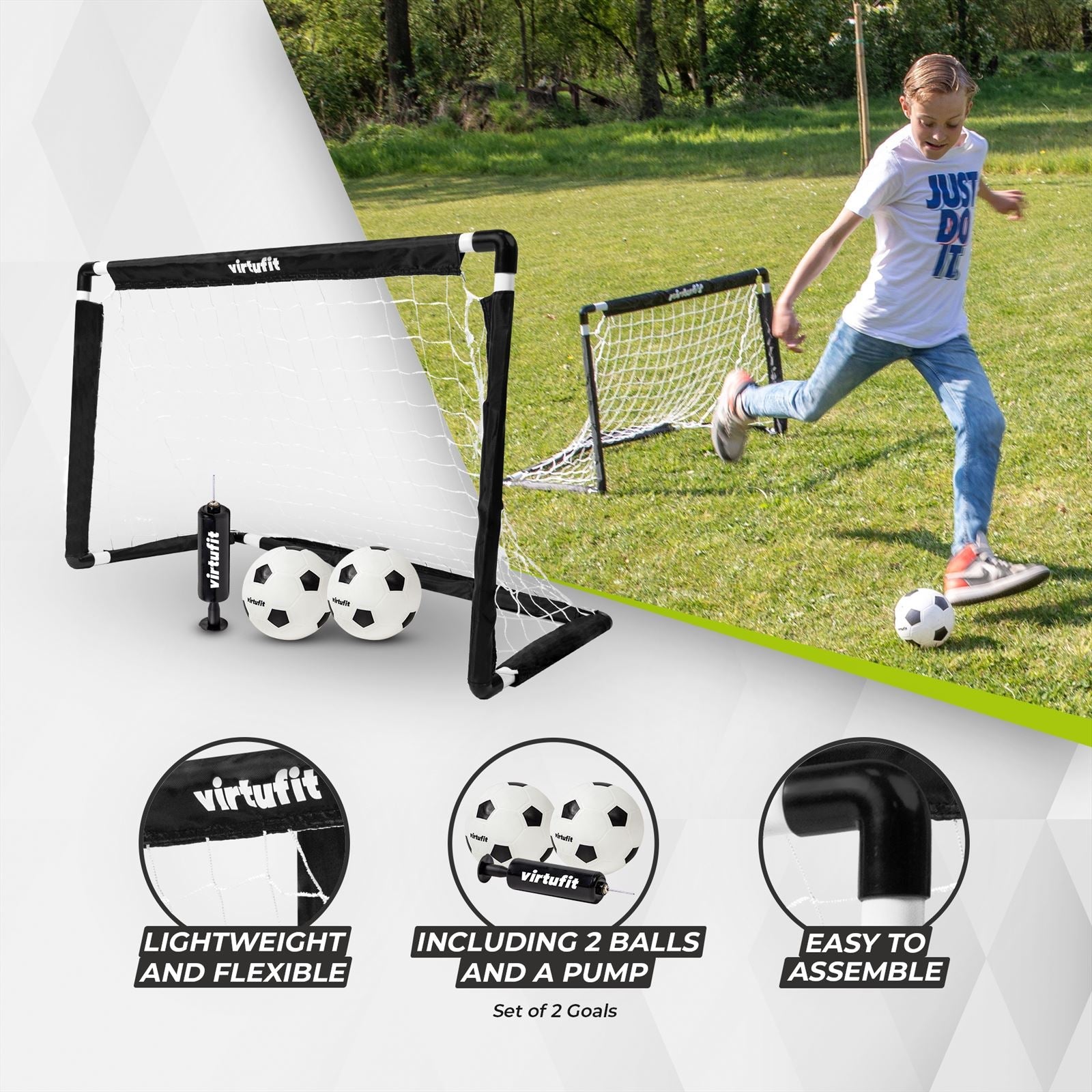 VirtuFit Kinder Voetbaldoelen Set met 2 Ballen en Pomp - Voetbalgoals - 92 x 64 cm