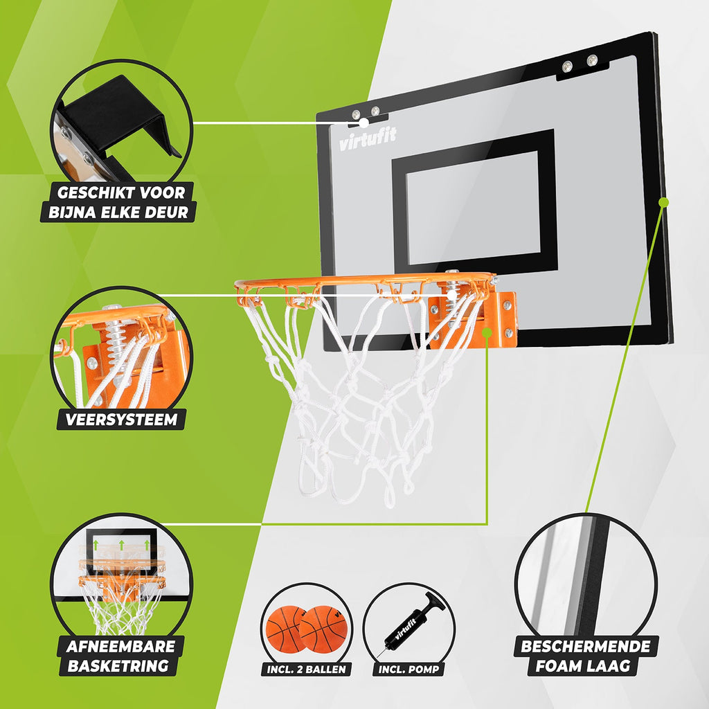 VirtuFit Pro Mini Basketbalbord met 2 Ballen en Pomp - Zwart