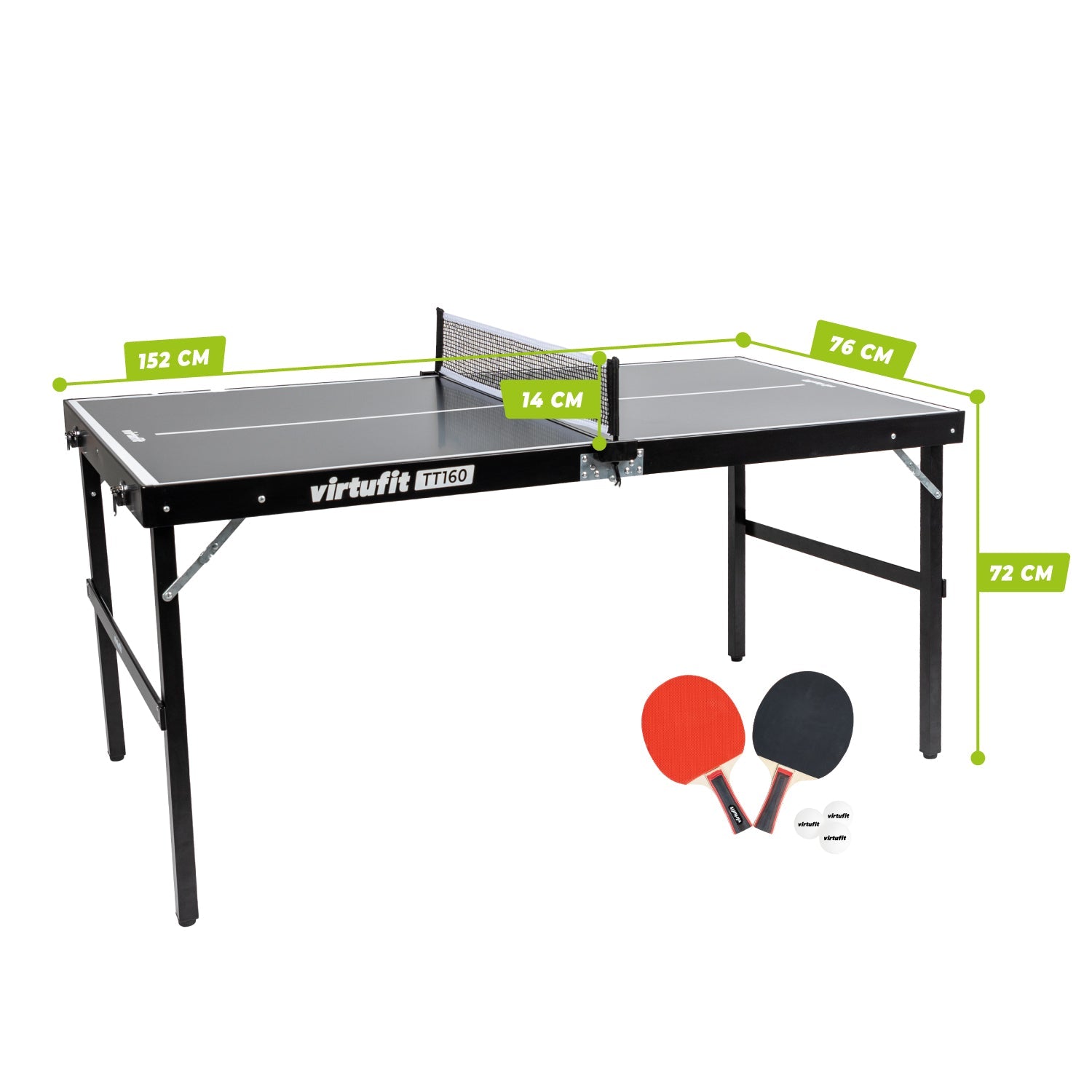 VirtuFit Mini Tafeltennistafel TT160 - Met 2 Batjes en 3 Ballen