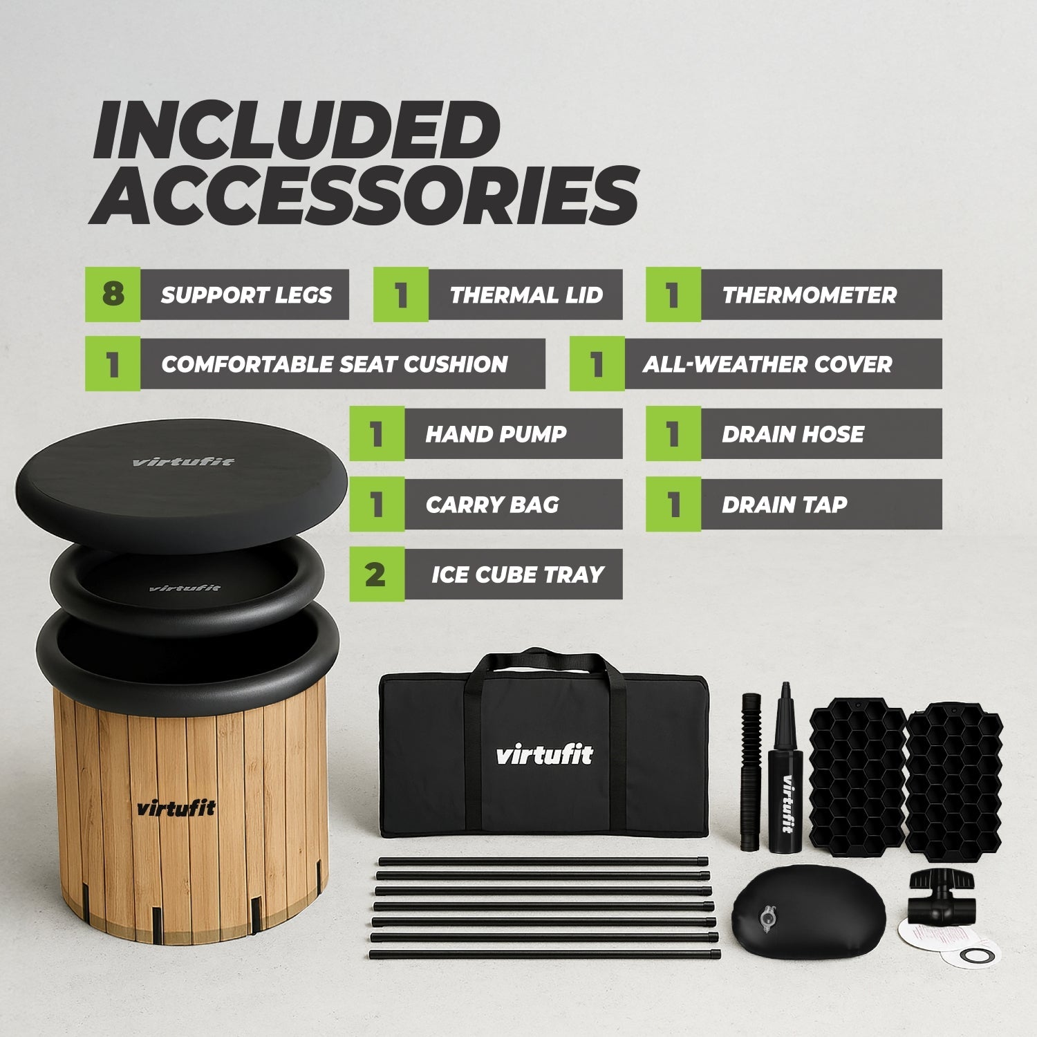 VirtuFit IJsbad XXL - 375 Liter - Wood Look - Inclusief accessoires