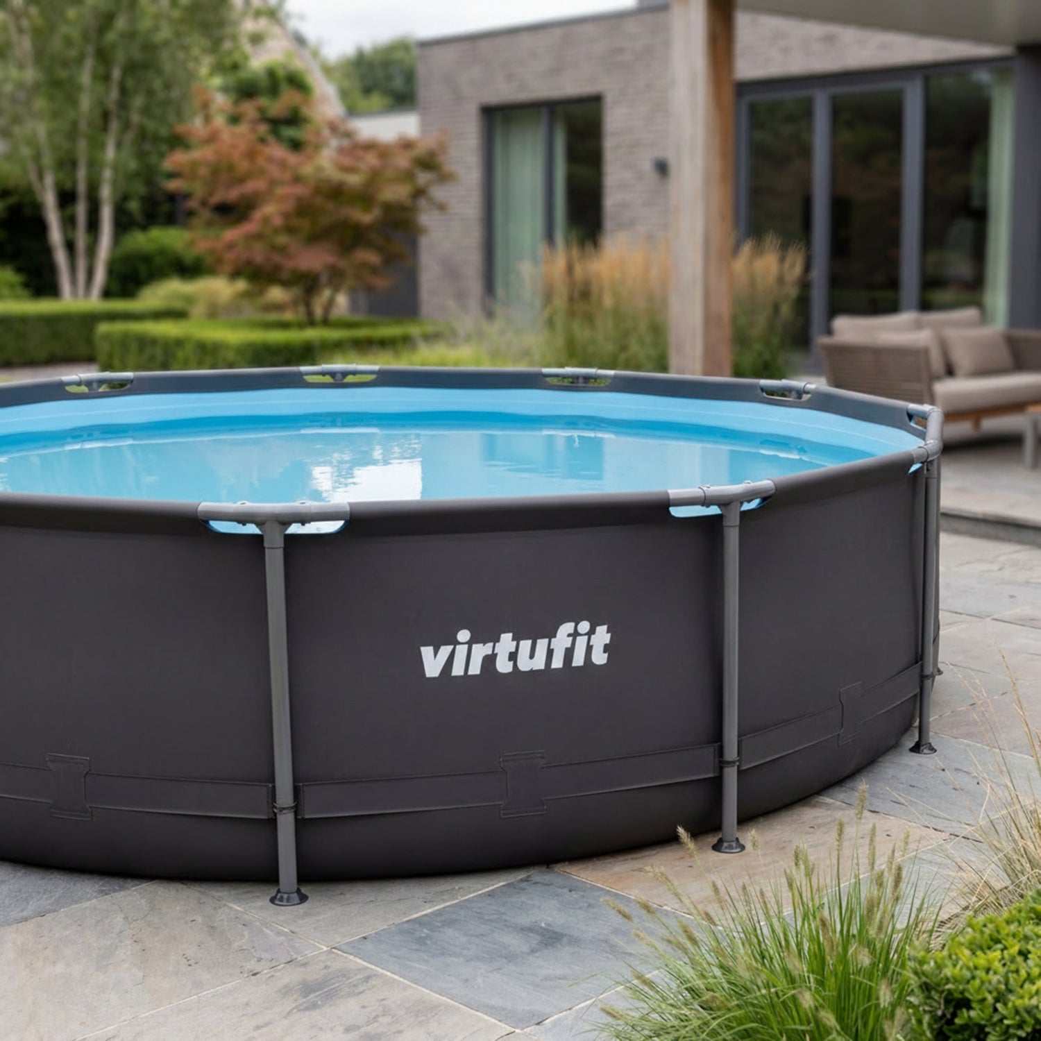 VirtuFit Rond Zwembad - Ø244 x 76 cm - Antraciet - Inclusief Filterpomp