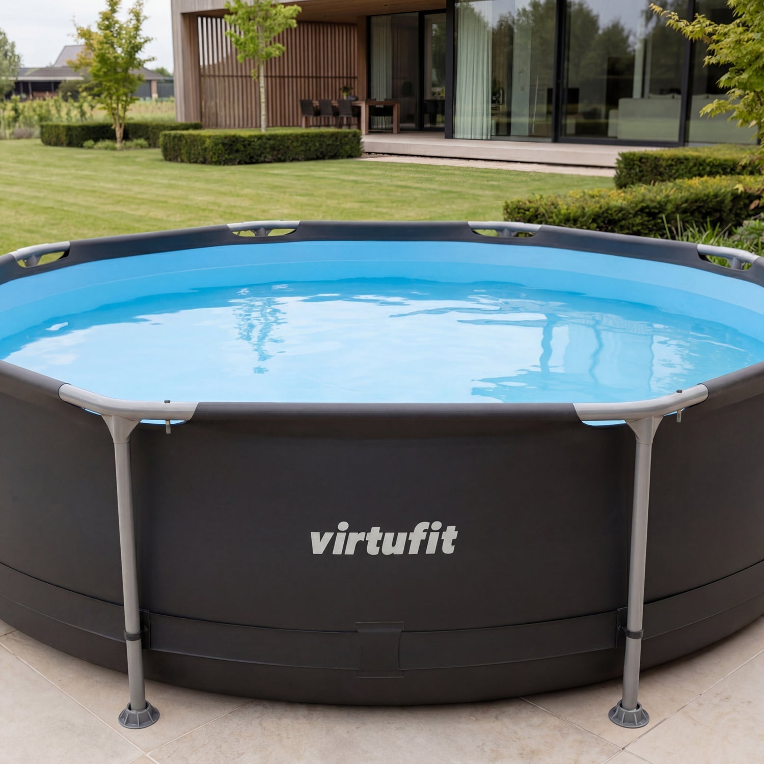 VirtuFit Zwembad Rond Ø305 x 76 cm - Antraciet - Compleet Pakket