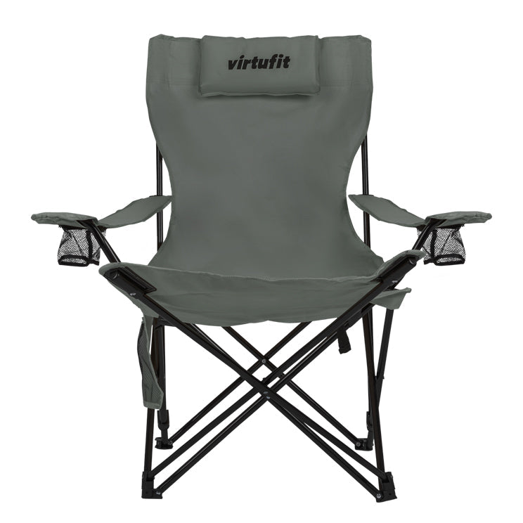 VirtuFit Opvouwbare Camping Stoel met Voetsteun - Strandstoel - Grijs - Tweedekans