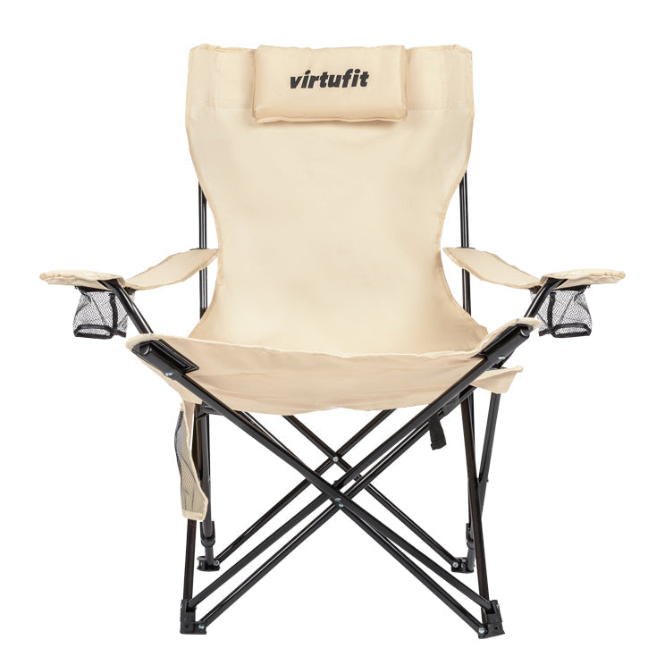VirtuFit Opvouwbare Camping Stoel met Voetsteun - Strandstoel - Beige - Tweedekans