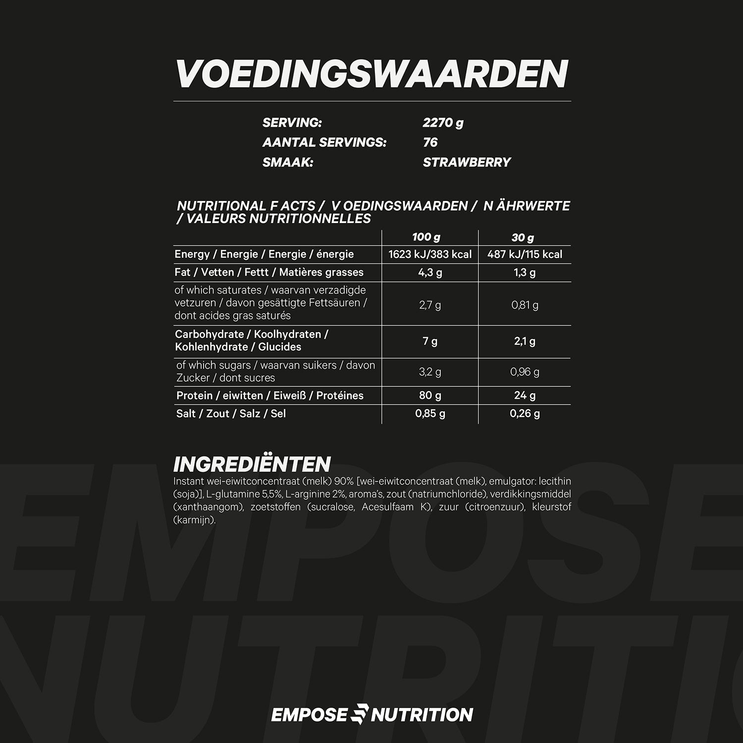 Empose Nutrition Whey Protein - Eiwit Poeder - Aardbei - 2270 gram