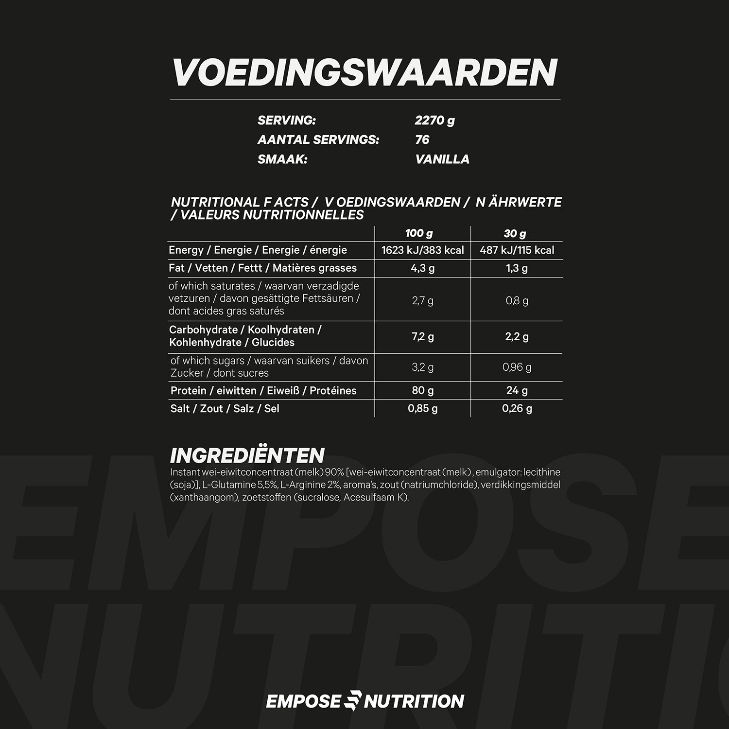 Empose Nutrition Whey Protein - Eiwit Poeder - Vanille - 2270 gram