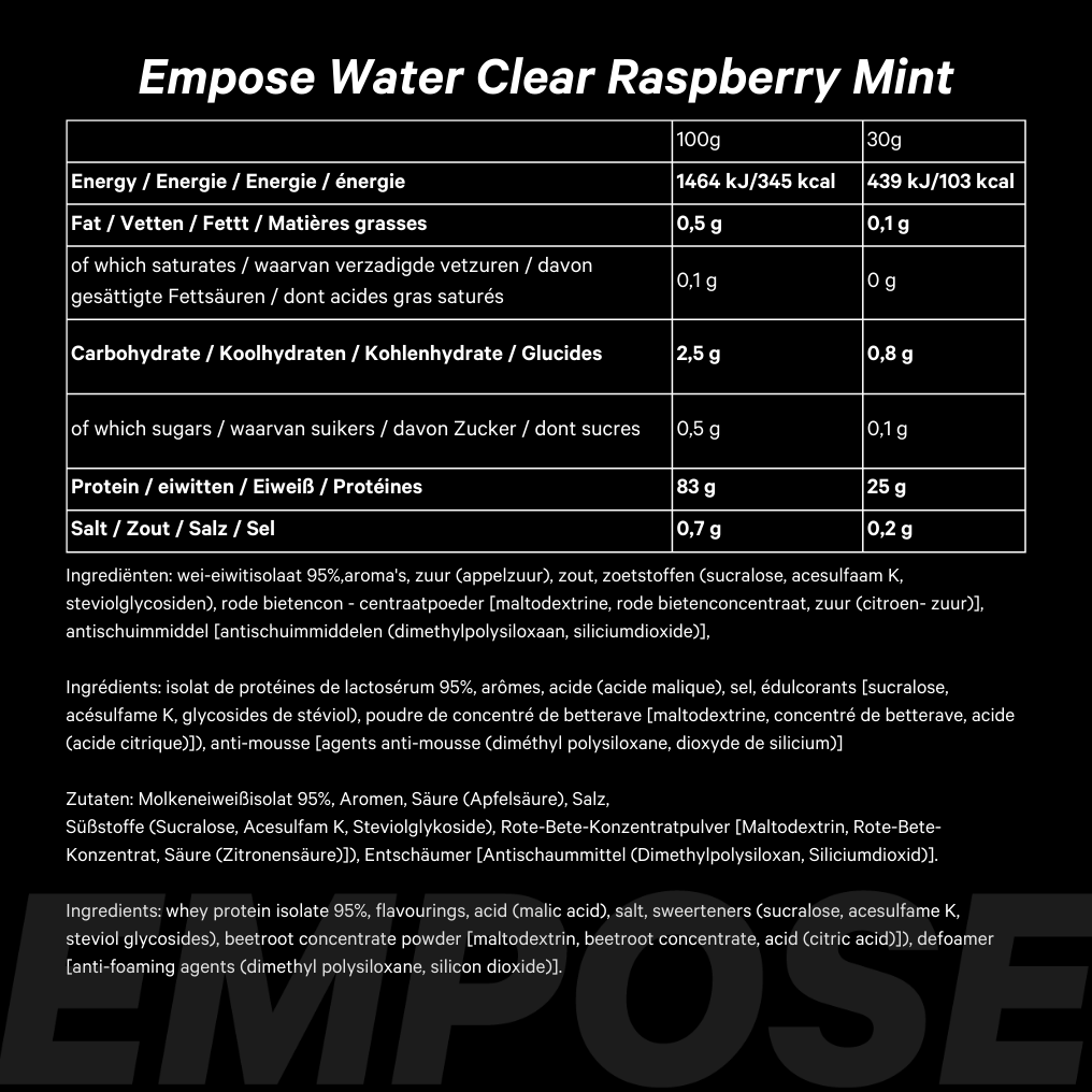Empose Nutrition Water Clear Isolate - Proteine Ranja - Eiwit Poeder - 600 gr - Framboos / Munt