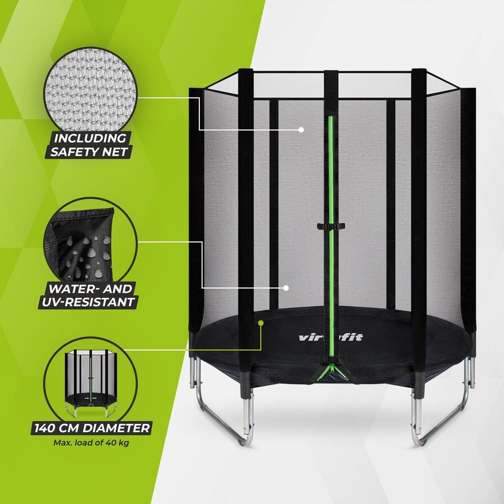 VirtuFit Kindertrampoline met Veiligheidsnet - Zwart - 140 cm
