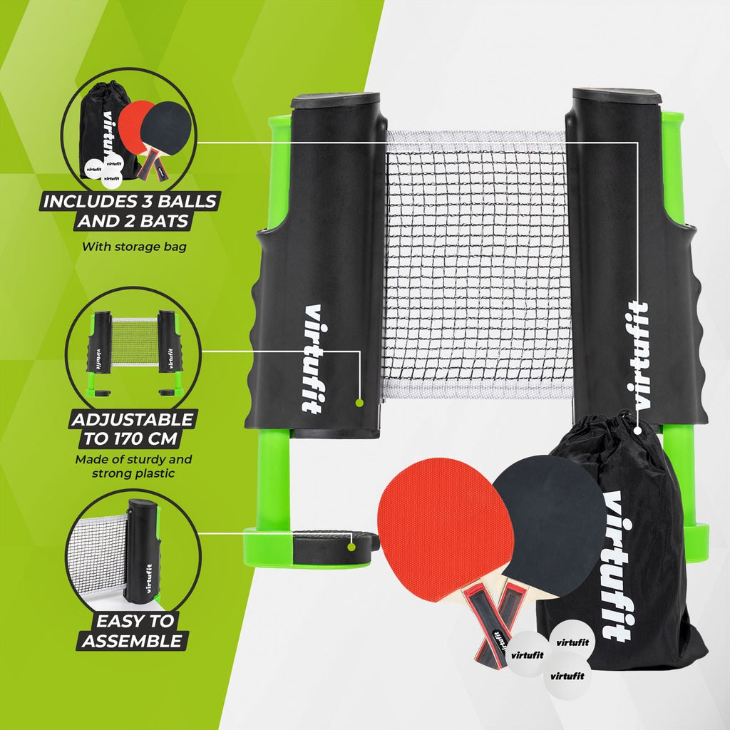 VirtuFit Verstelbare Tafeltennisset - Met batjes en 3 ballen
