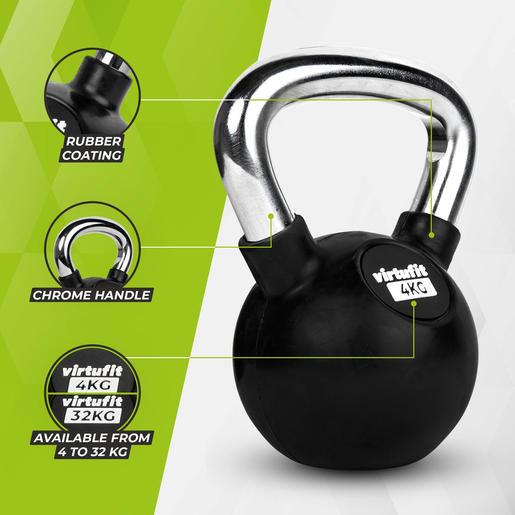 VirtuFit Kettlebell - Rubber/Chroom - 4 kg