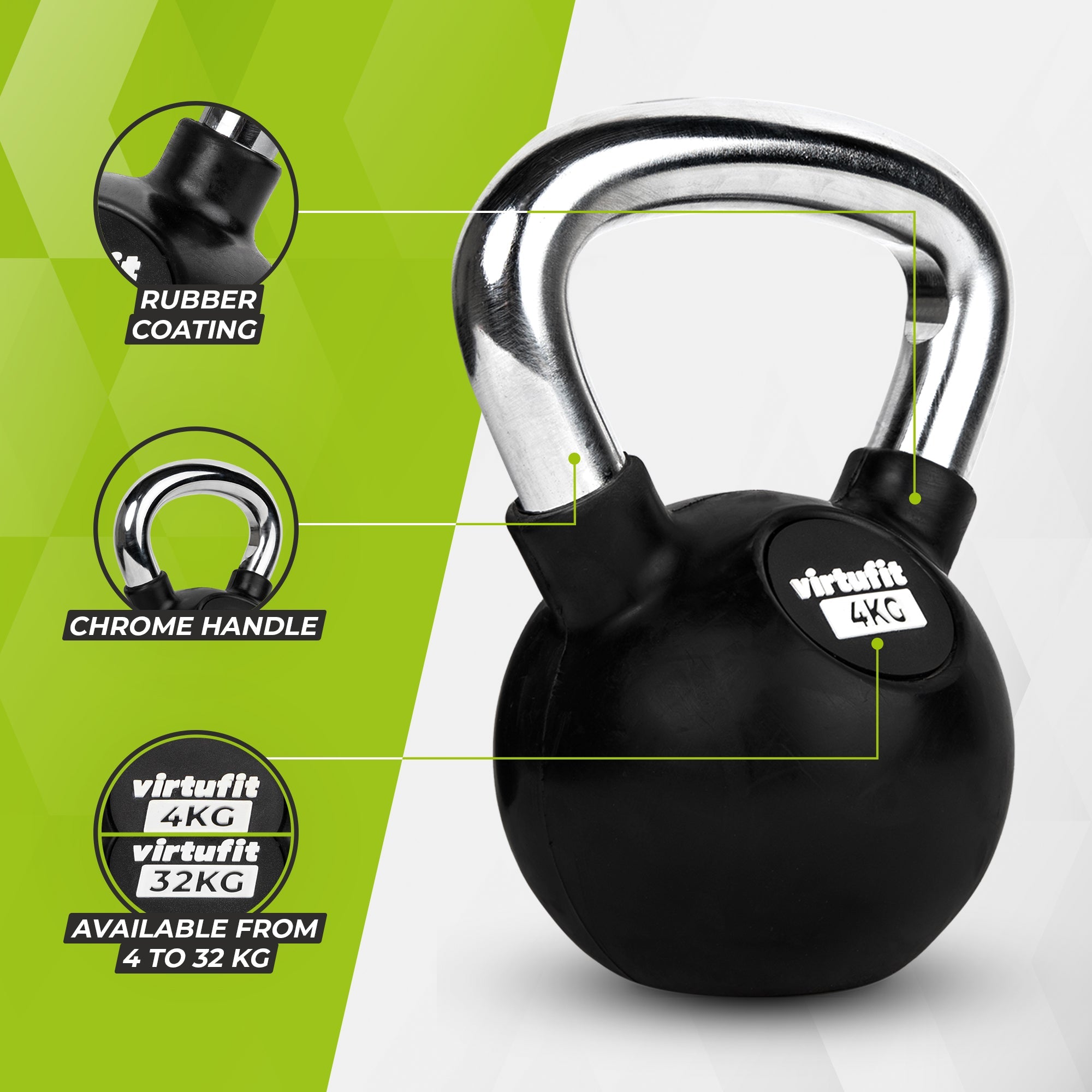 VirtuFit Kettlebell - Rubber/Chroom - 4 kg