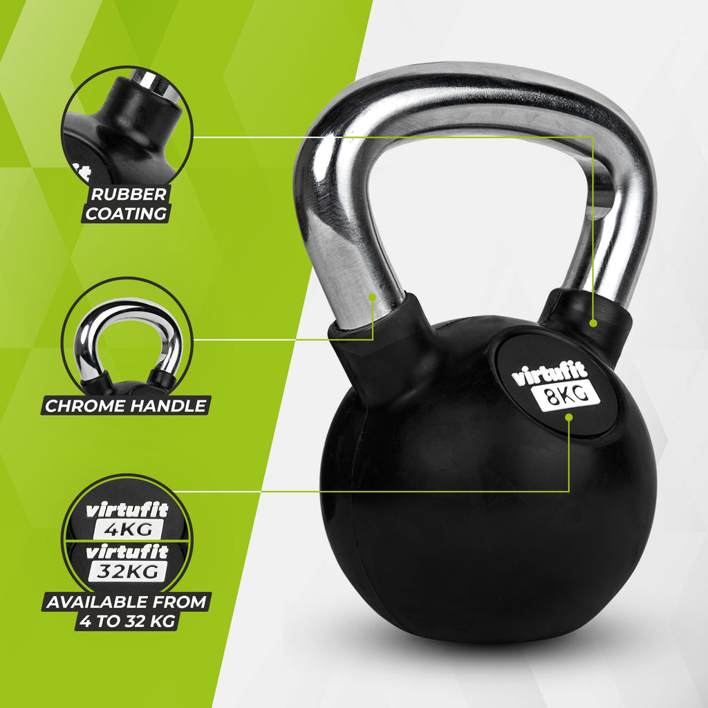 VirtuFit Kettlebell - Rubber/Chroom - 8 kg