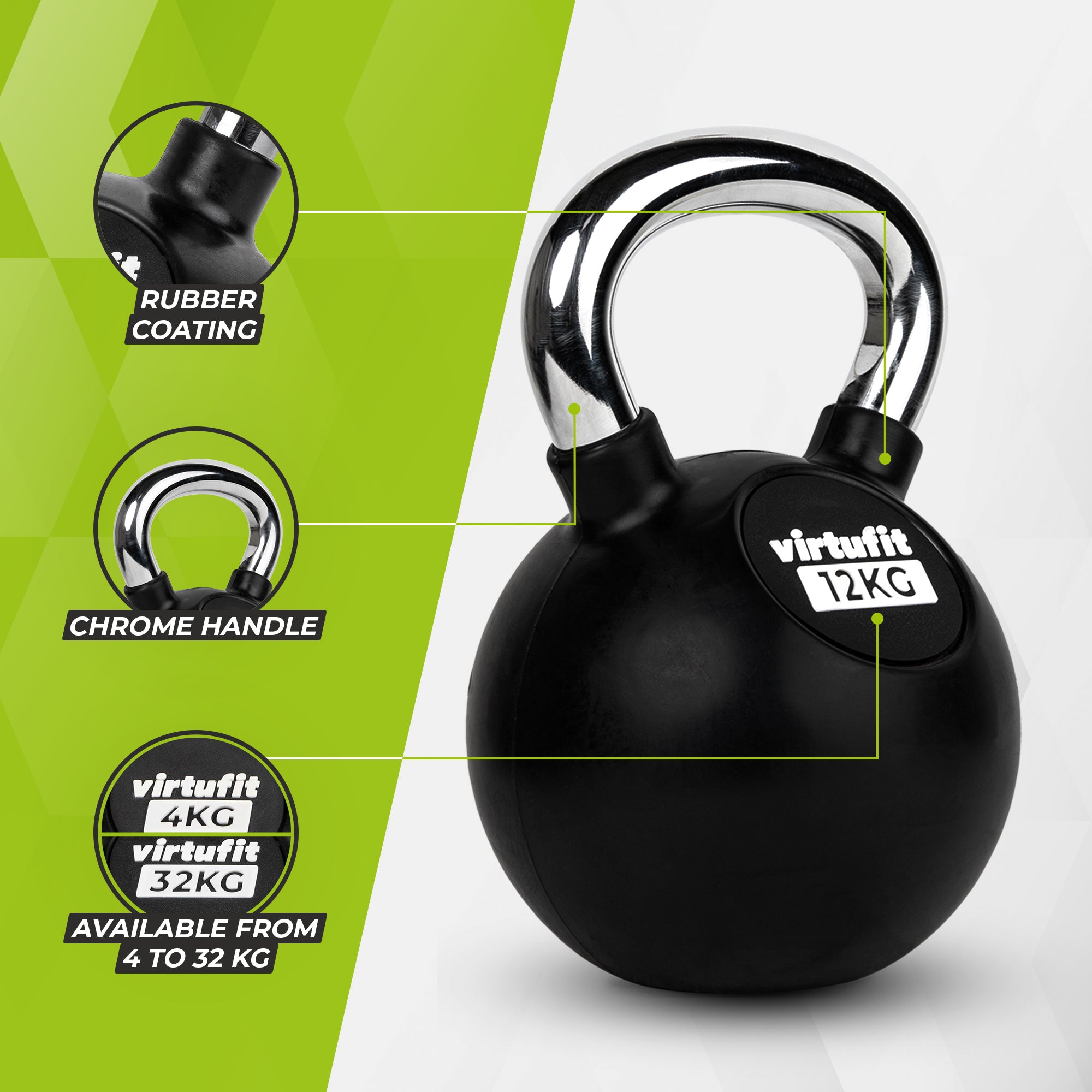 VirtuFit Kettlebell - Rubber/Chroom - 12 kg