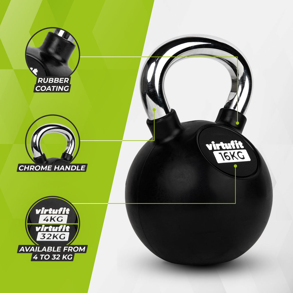 VirtuFit Kettlebell - Rubber/Chroom - 16 kg