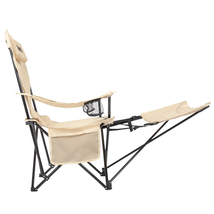 VirtuFit Opvouwbare Camping Stoel met Voetsteun - Strandstoel - Beige - Tweedekans