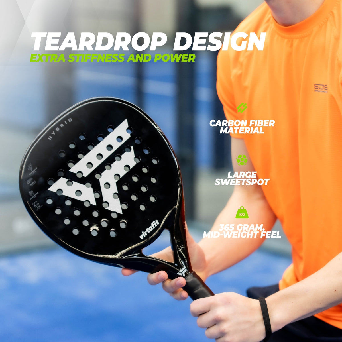 VirtuFit Hybrid Padel Schläger - Schwarz - Silber