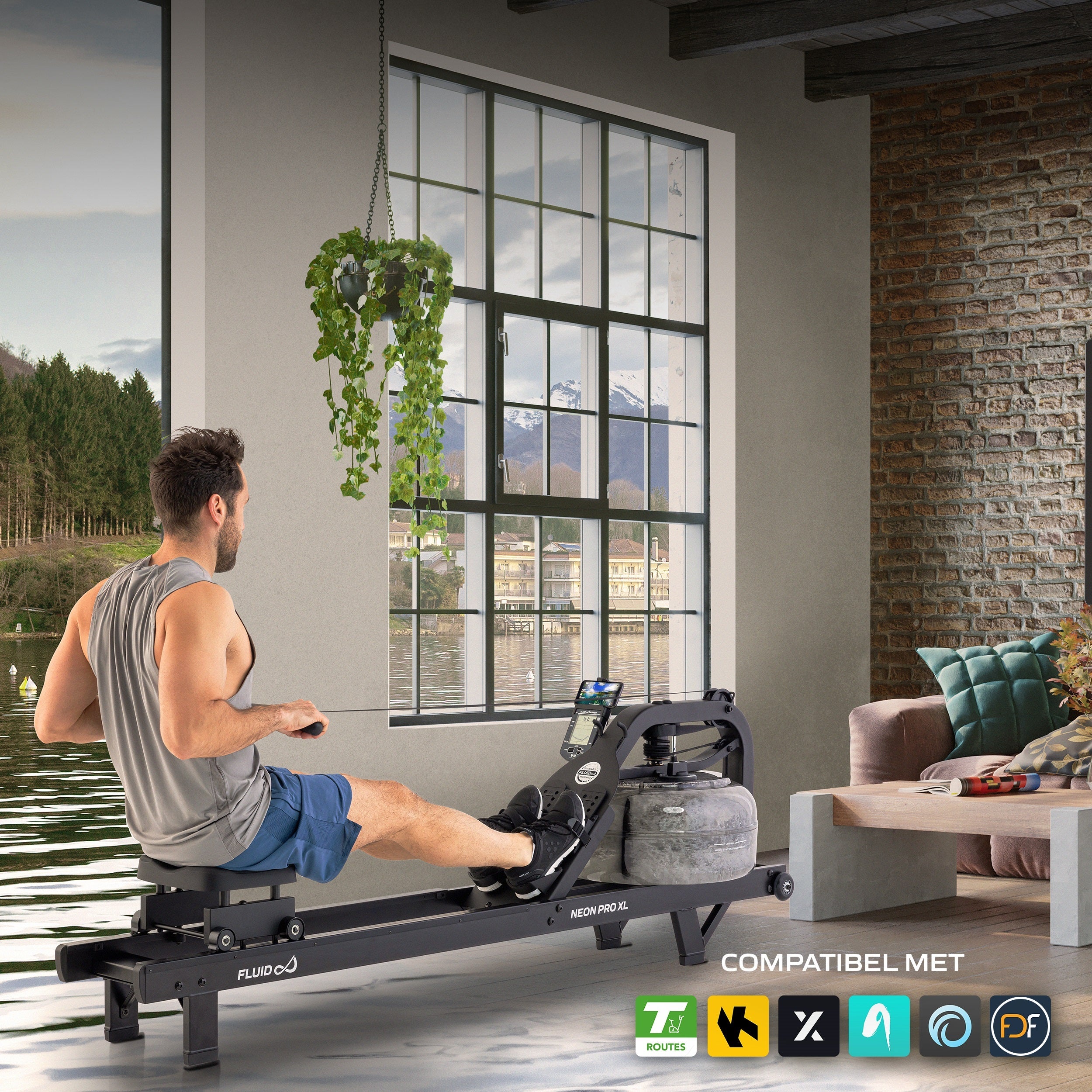 Fluid Rower Neon Pro XL Roeitrainer - Mat Zwart