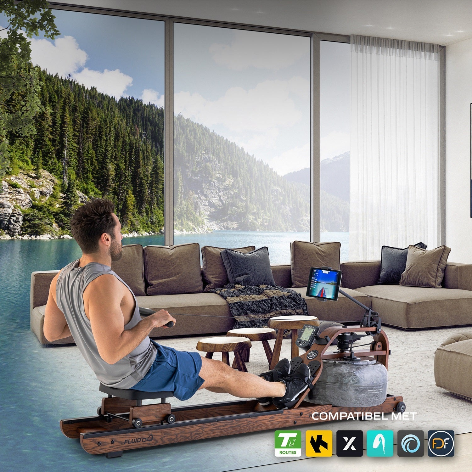 Fluid Rower Viking 3 XL Roeitrainer - Walnoot