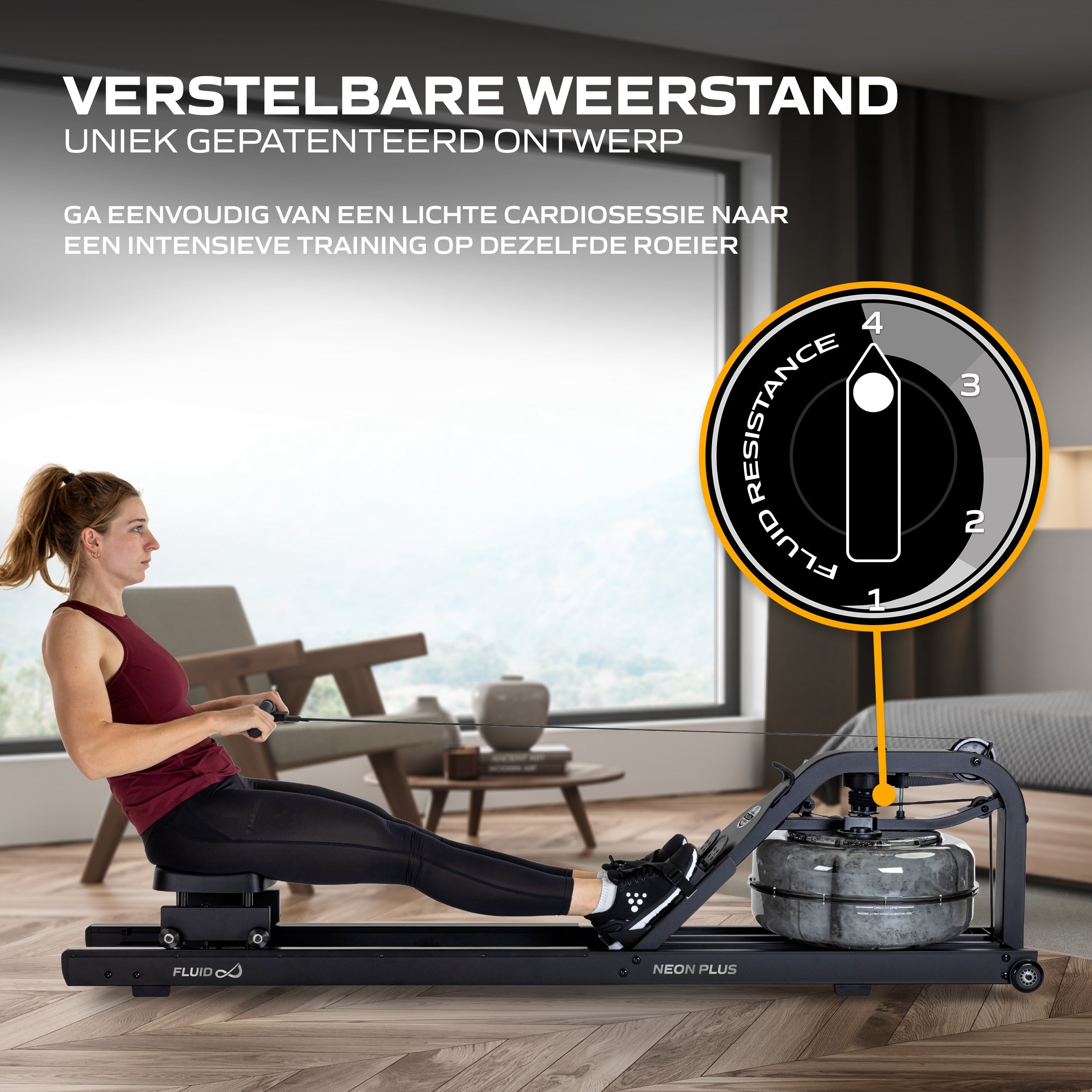 Fluid Rower Neon Rower Plus Roeitrainer - Zwart