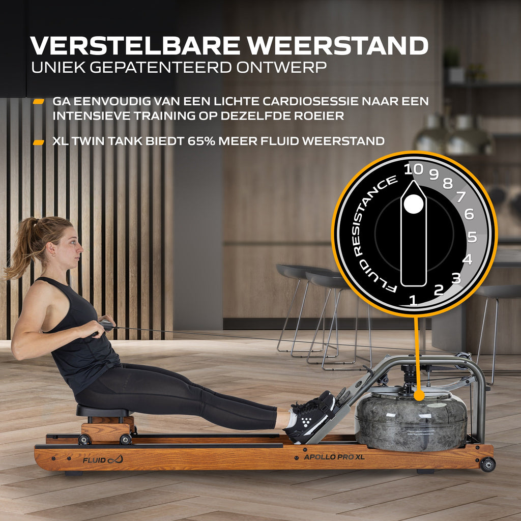 Fluid Rower Apollo Pro XL Roeitrainer - Donker Eiken
