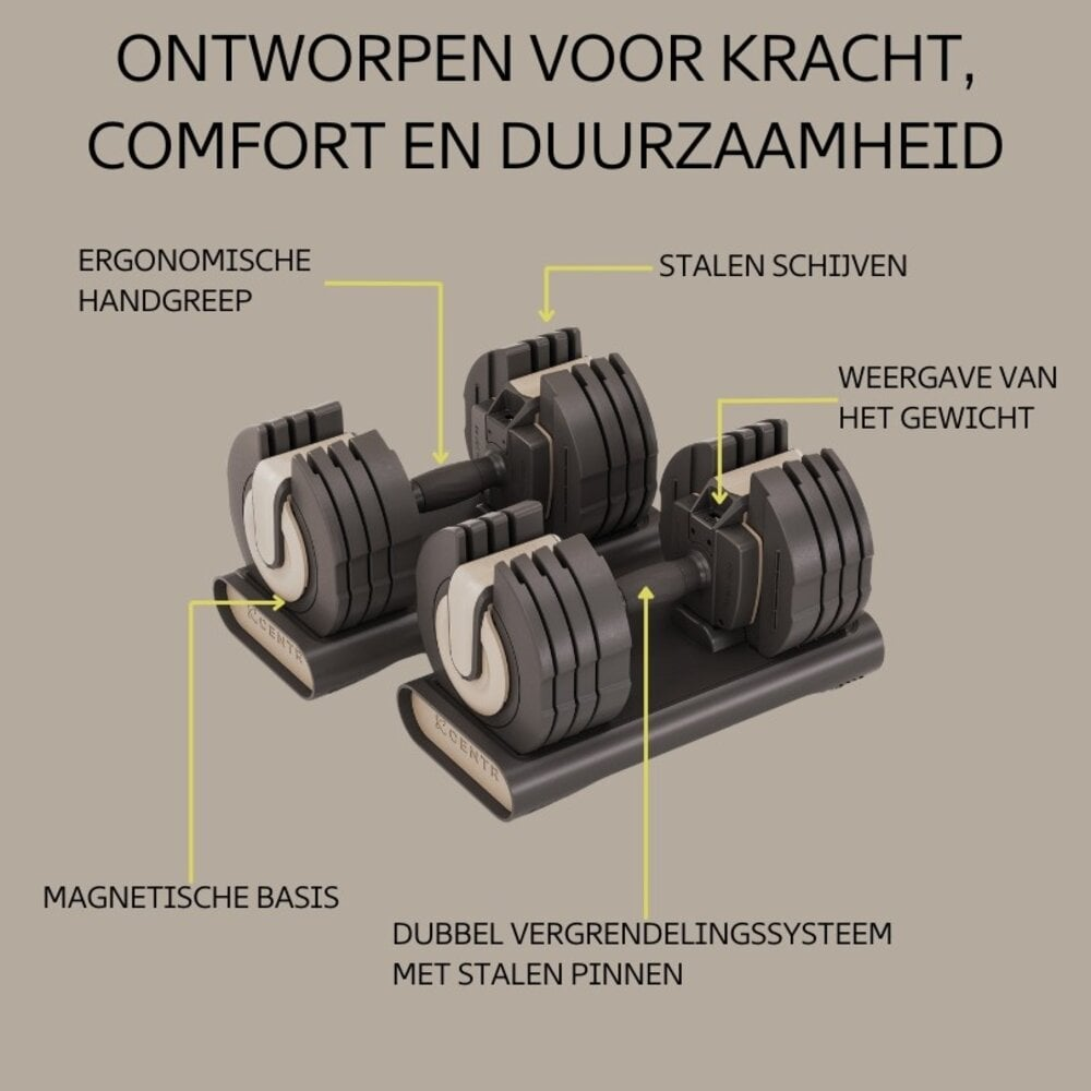Centr Smart Stack 50 Verstelbare Dumbbell Set - 2,3 kg tot 22,5 kg