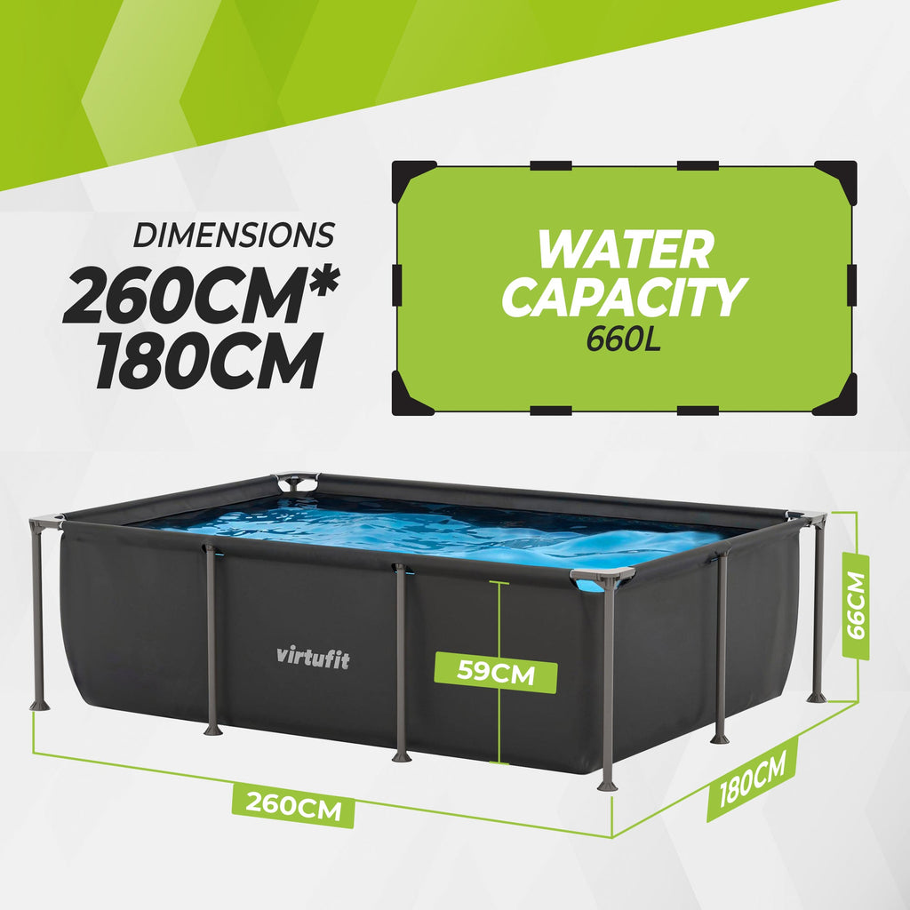 VirtuFit Rechthoekig Zwembad - 260 x 180 cm - Inclusief Filterpomp - Tweedekans - Afbeelding 6