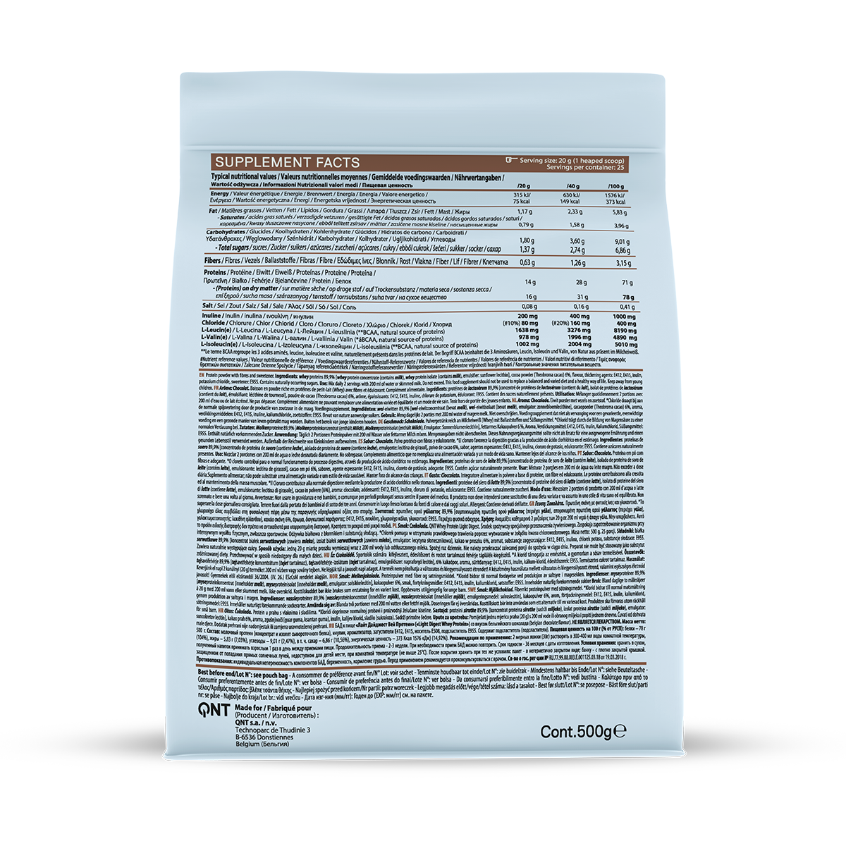 QNT Light Digest Whey Protein - Eiwit Poeder - 500 gram - Belgian Chocolate
