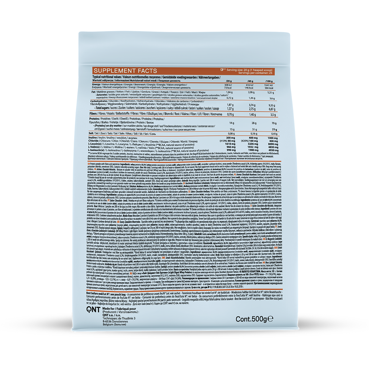 QNT Light Digest Whey Protein - Eiwit Poeder - 500 gram - Hazelnut Chocolate