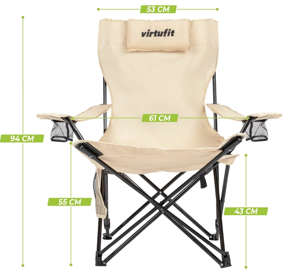 VirtuFit Campingstoel opvouwbaar met voetsteun - Strandstoel  - Beige