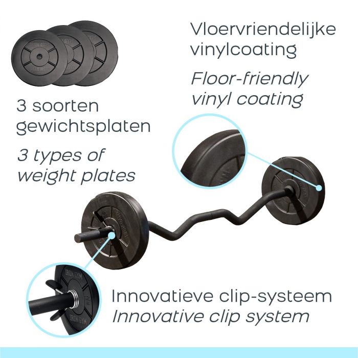 Iron Gym Verstelbare Curlstang Set - 23 kg - Zwart
